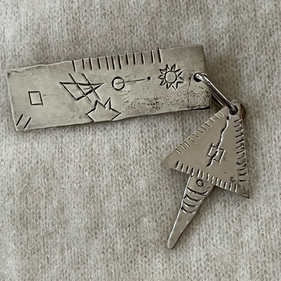 925 Sterling Silver Vintage 80’s Mexico Pin Brooch Native American Rectangle - Picture 5 of 11